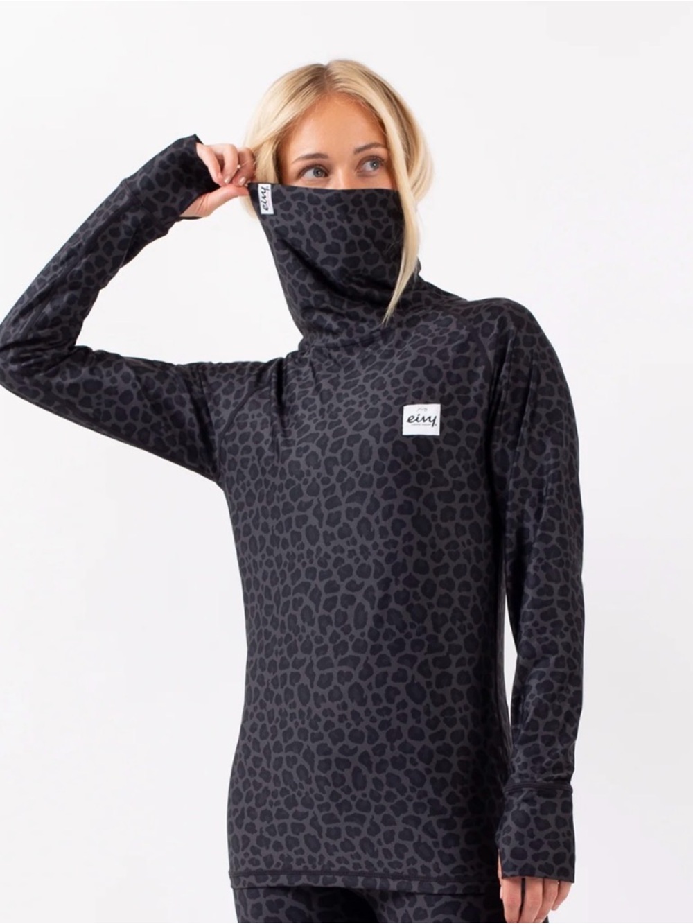 Eivy Dark Grey Leopard Print Funnel Neck Pullover